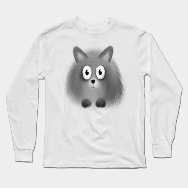 Grey cute Pomeranian puppy dog cartoon illustration Long Sleeve T-Shirt by Squeeb Creative